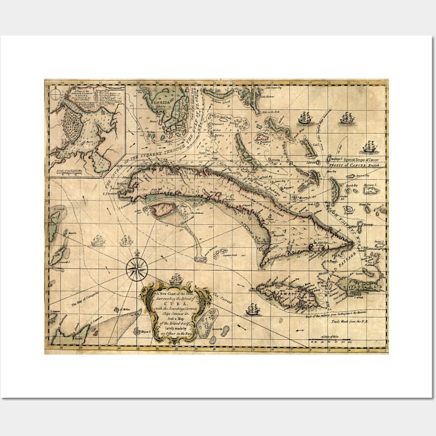 Vintage Map of Cuba (1762) Wall Art by Bravuramedia